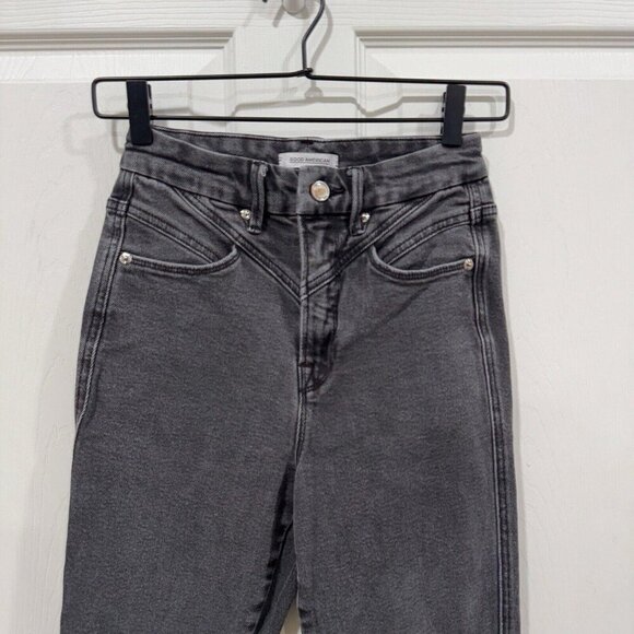 Good American Good Curve Yoke Skinny Jeans Stretch Women's Size 0 25 Black - Picture 5 of 11